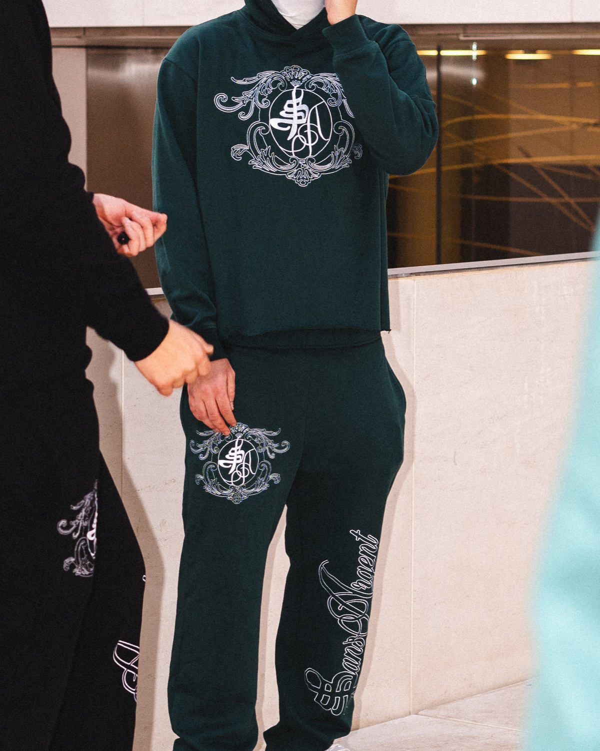 Embroidered "HMZ" Dark Green Pants 420gsm